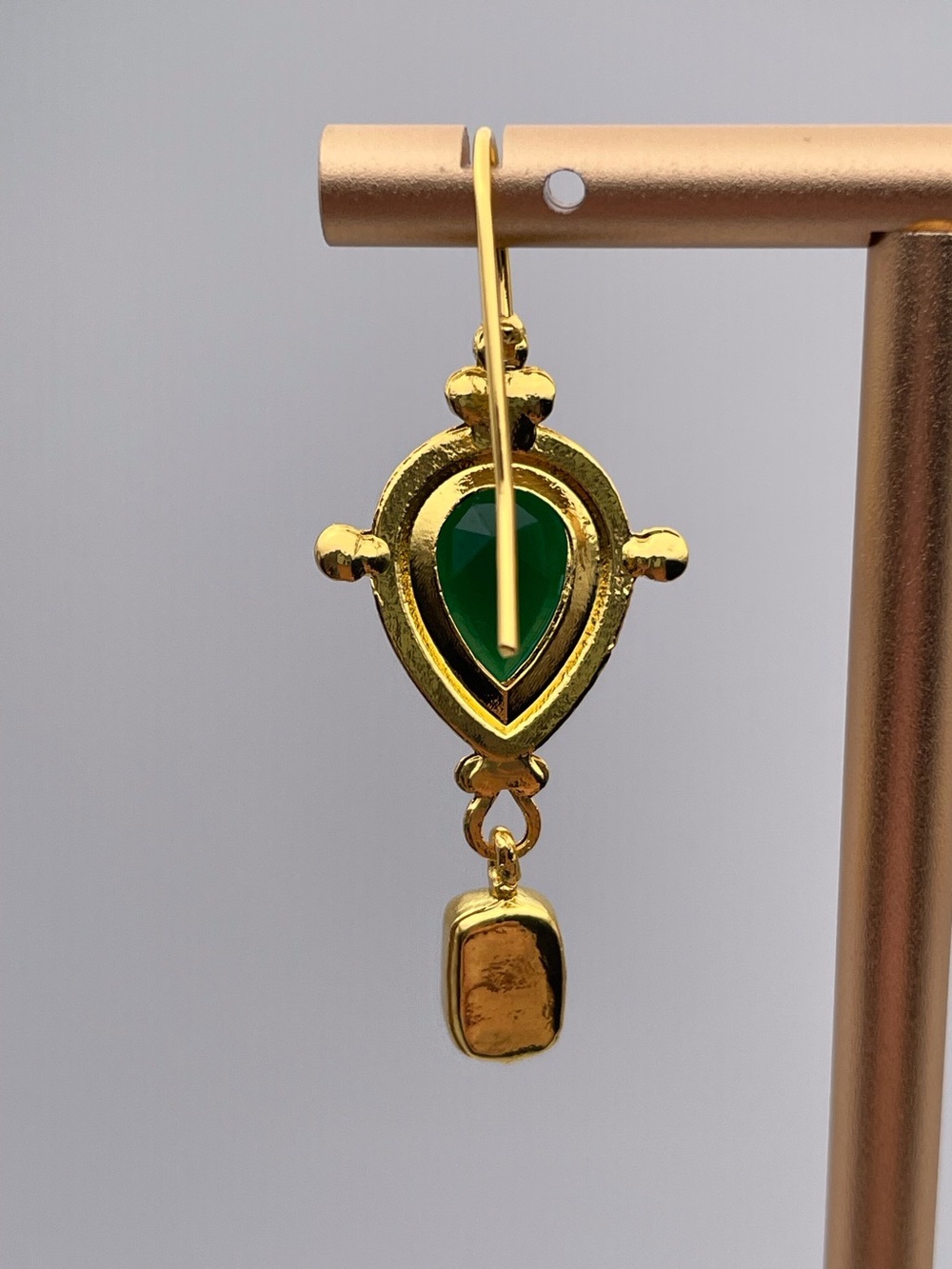 Gold Green Gem Faux Pearl Earrings - Picture 7 of 9